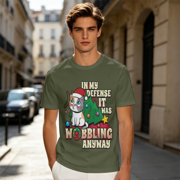 In My Defense It Was Wobbling Anyway Christmas Cat T-Shirt