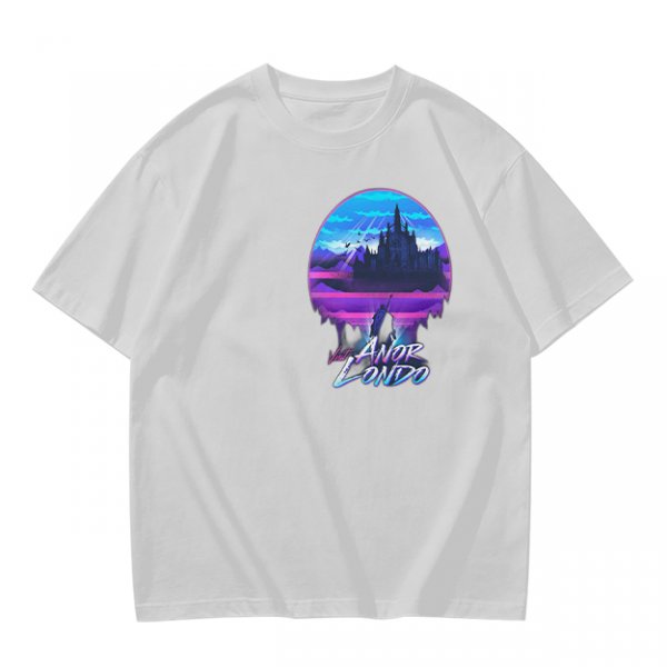 Olive T-shirt with Anor Londo Synthwave Castle Print