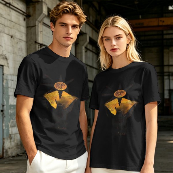 Olive Green T-Shirt With Sun And Dark Figure Graphic Print