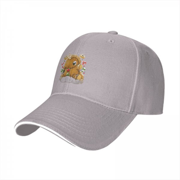 Black Baseball Cap With Cute Gingerbread Unicorn Christmas Print