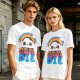 Olive T-Shirt With Cute Cloud Rainbow Graphic And 'We're All Gonna Die' Text
