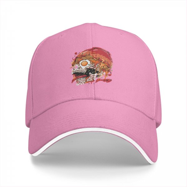 Black Baseball Cap With Ramen Skull Graphic Print