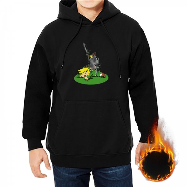 Black hoodie with cartoon Link and wolf graphic