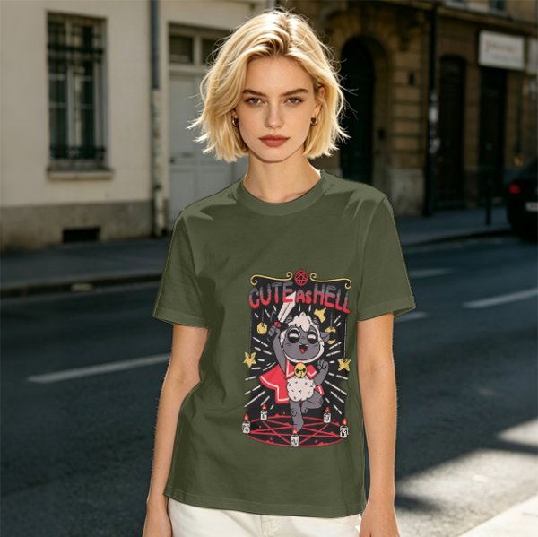 Olive Graphic T-Shirt With Cute As Hell Cult Lamb Print
