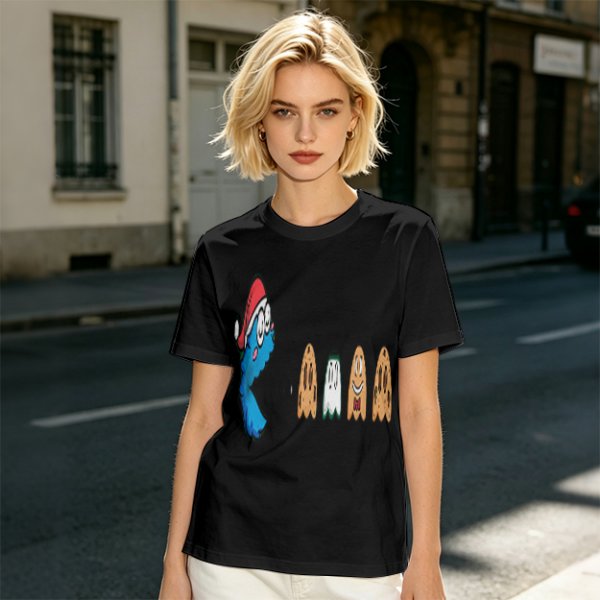 Olive T-Shirt With Blue Monster And Ghost Graphic Print