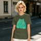 Olive Green T-Shirt With Cute Frog Holding Knife Graphic