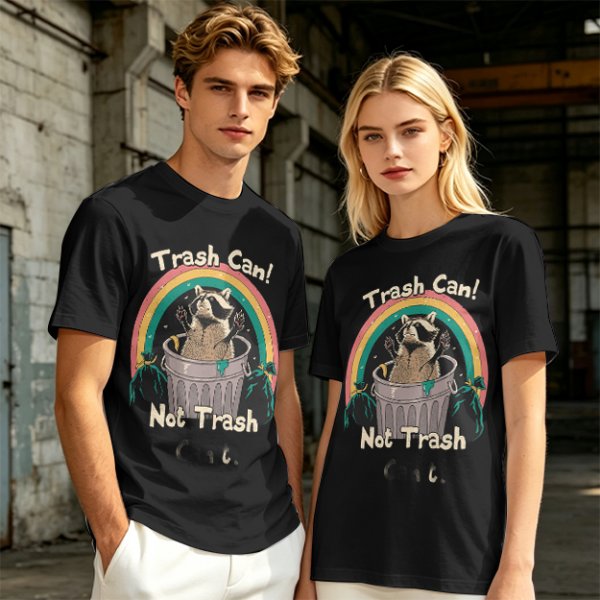 Trash Can Not Trash Raccoon Rainbow Graphic T-Shirt