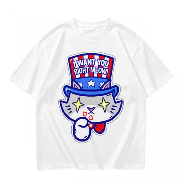 Olive T-Shirt With Patriotic Cat 'I Want You Right Meow' Print