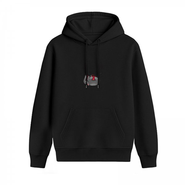 Black Hoodie With Small Cute Cat Graphic Print
