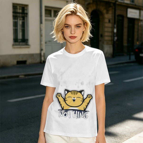 Olive T-Shirt with Happy Raised Paw Cat and 'NOTHING' Print