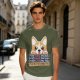 Olive t-shirt with corgi graphic and 'I'll Be Watching You' snack quote
