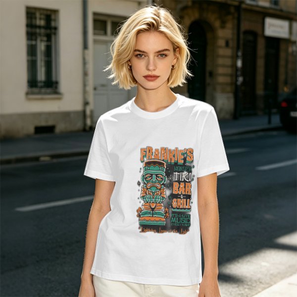 Frankie's Monster Tiki Bar Grill Themed Graphic T-Shirt