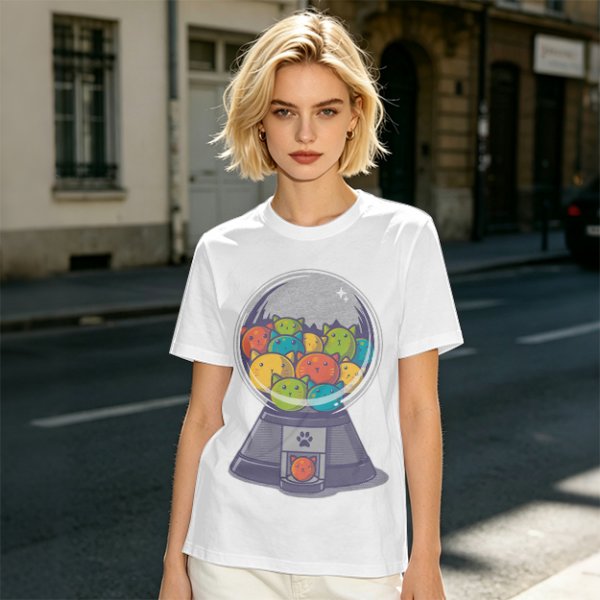 Olive T-Shirt With Cat Gumball Machine Artwork