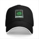 Black baseball cap with green 'DISOBEY' portrait graphic