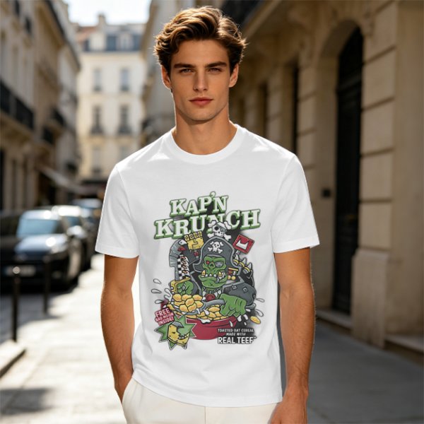 Kap'n Krunch Zombie Pirate Graphic Olive T-Shirt