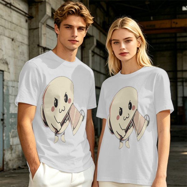Olive T-Shirt With Cute Angry Ghost Holding Axe Graphic