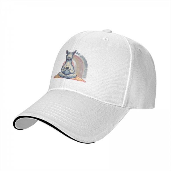 Black Baseball Cap With Meditating Llama Rainbow Print
