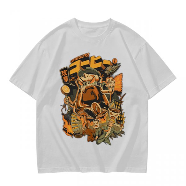 Olive Green T-Shirt with Retro Coffee Monster Graphic Print