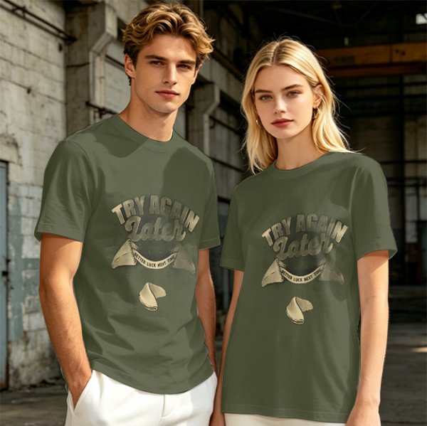 Olive T-Shirt With Try Again Later Fortune Cookie Print