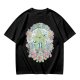 Olive Green Graphic T-Shirt With Whimsical Plant Creature And Floral Print