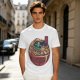 Olive T-shirt with Samurai Cat Surfing Ramen Bowl Art