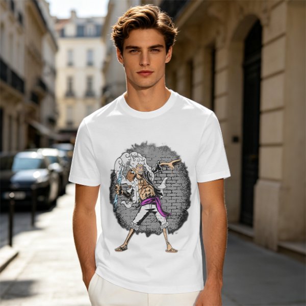 Olive T-shirt with One Piece Gear 5 Luffy Graphic Print