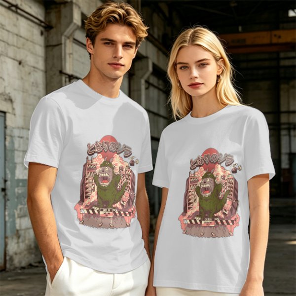 Olive T-shirt with parody monster anime graphic print