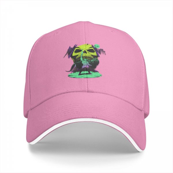 Black Baseball Cap With Neon Skull Wizard Graphic Design