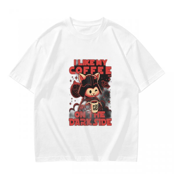Olive T-Shirt with Cat Darth Vader 'I Like My Coffee On The Dark Side' Print