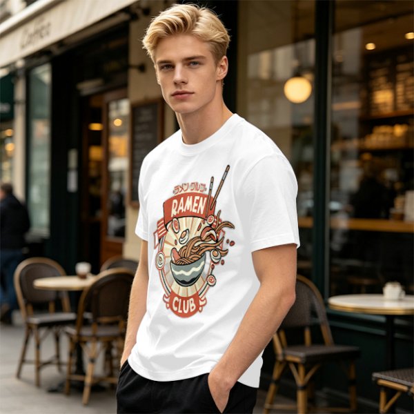 Olive Ramen Club Graphic T-Shirt with Noodle Bowl Art