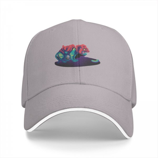 Black Baseball Cap With Psychedelic Colorful Beast Graphic Print