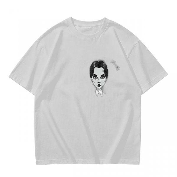 Oversized Olive T-Shirt With Wednesday Addams Portrait Print