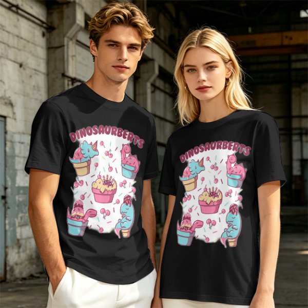 Olive T-Shirt With Cute Dinosaur Ice Cream Graphic Print
