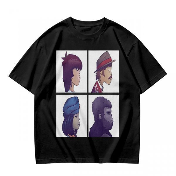 Olive T-Shirt With Four Gorillaz Character Portraits Print