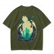 Anime Silhouette Graphic Olive Green Short Sleeve T-Shirt