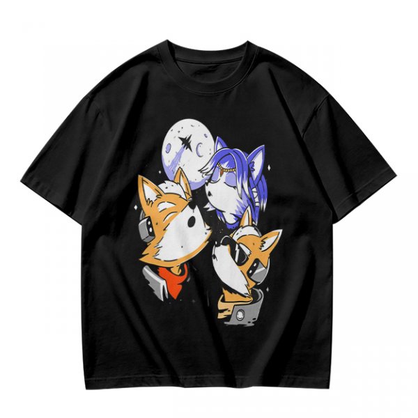 Olive T-shirt with Space Fox Crew Graphic Design