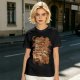 Olive T-Shirt with Coffee Vending Machine and Cats Graphic