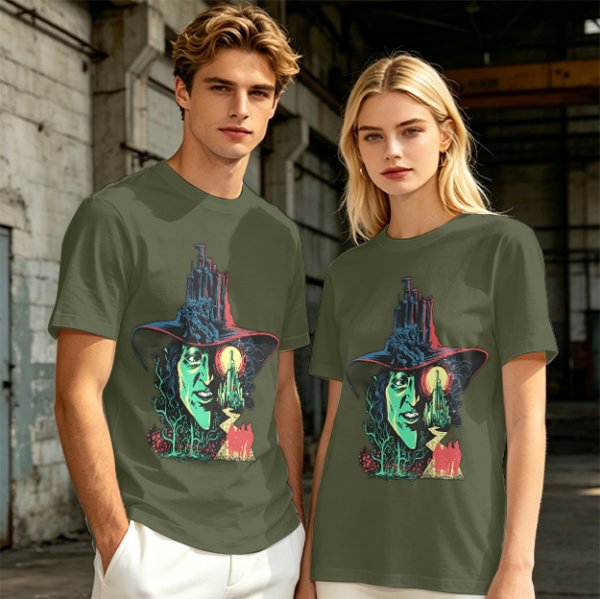 Olive T-Shirt with Wicked Witch of the West Emerald City Artwork