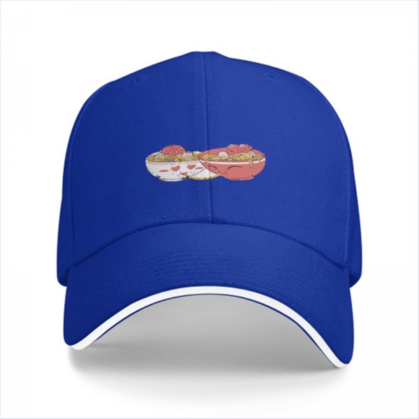 Black baseball cap with two decorative ramen bowl prints