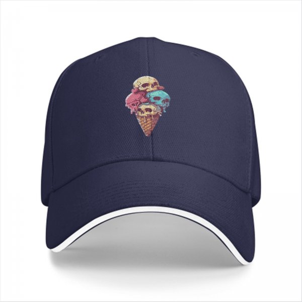 Black Baseball Cap With Melting Skull Ice Cream Cone Graphic