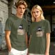 Olive Green T-Shirt With Ninja Cat In Cardboard Box Graphic