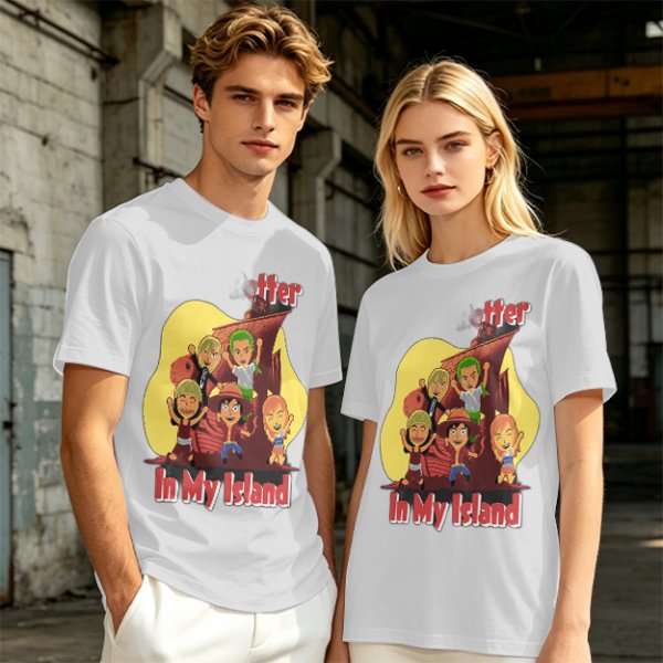 Olive T-Shirt With One Piece Anime Crew 'In My Island' Print