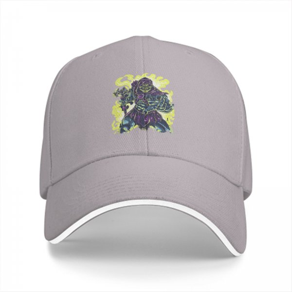Black baseball cap with villainous fantasy warrior graphic print