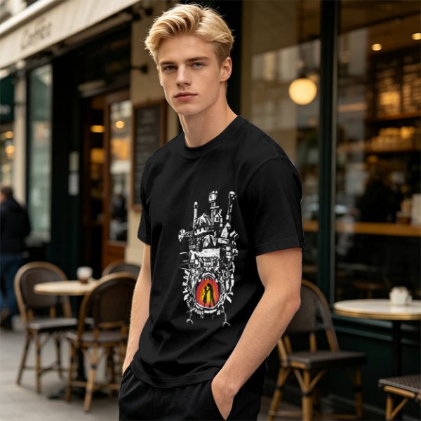 Olive T-shirt with Howl's Moving Castle Castle Print