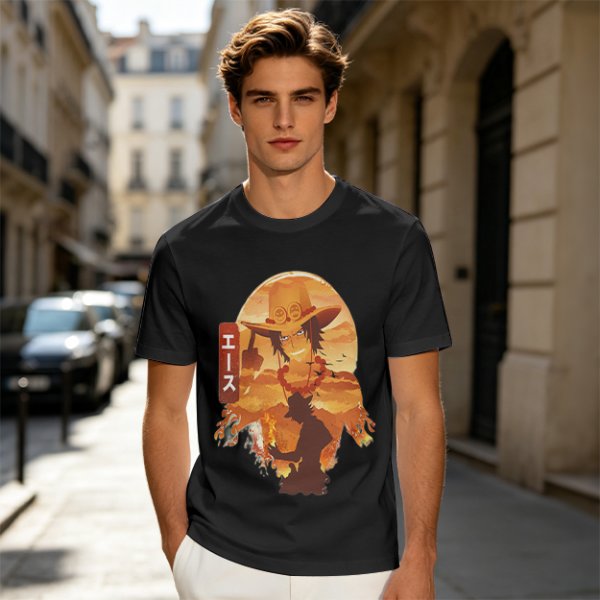 One Piece Portgas D. Ace Graphic Olive T-Shirt