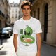 Olive Green T-Shirt With Cute Alien Eating Ramen Graphic