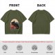 Olive T-Shirt with Relaxed Black Cat Gaming Snack Print