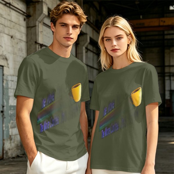 Olive Graphic T-Shirt With Coffee Mug And Rainbow Design