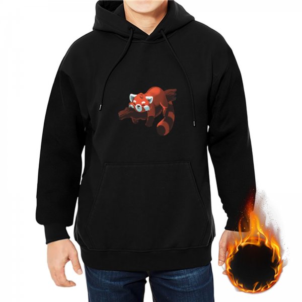 Black hoodie with a resting red panda graphic print