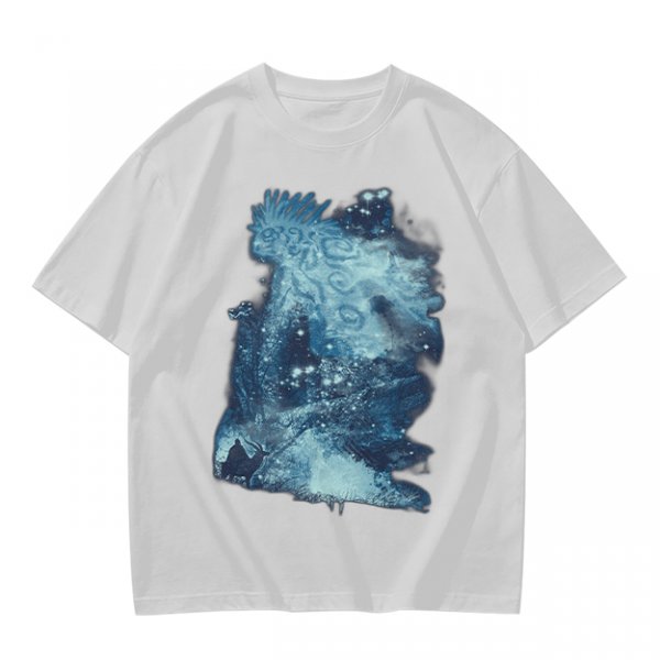 Olive Green T-Shirt With Abstract Blue Water-Inspired Print
